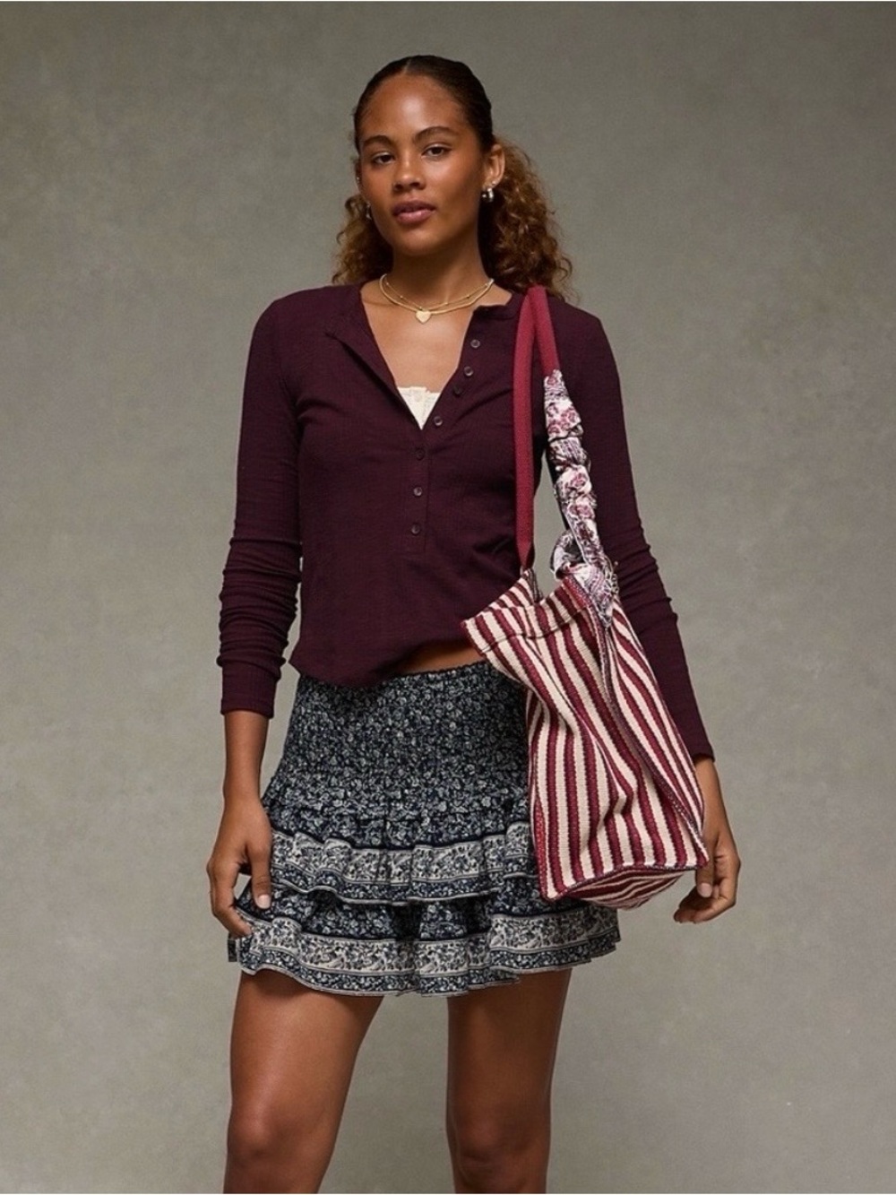 American Eagle Outfitters Long Sleeve Henley T-Shirt